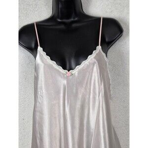 Vtg Petra Fashions Satin Nightgown 1X Pink Lace Ruffle Hem Slip Dress 80's 90's